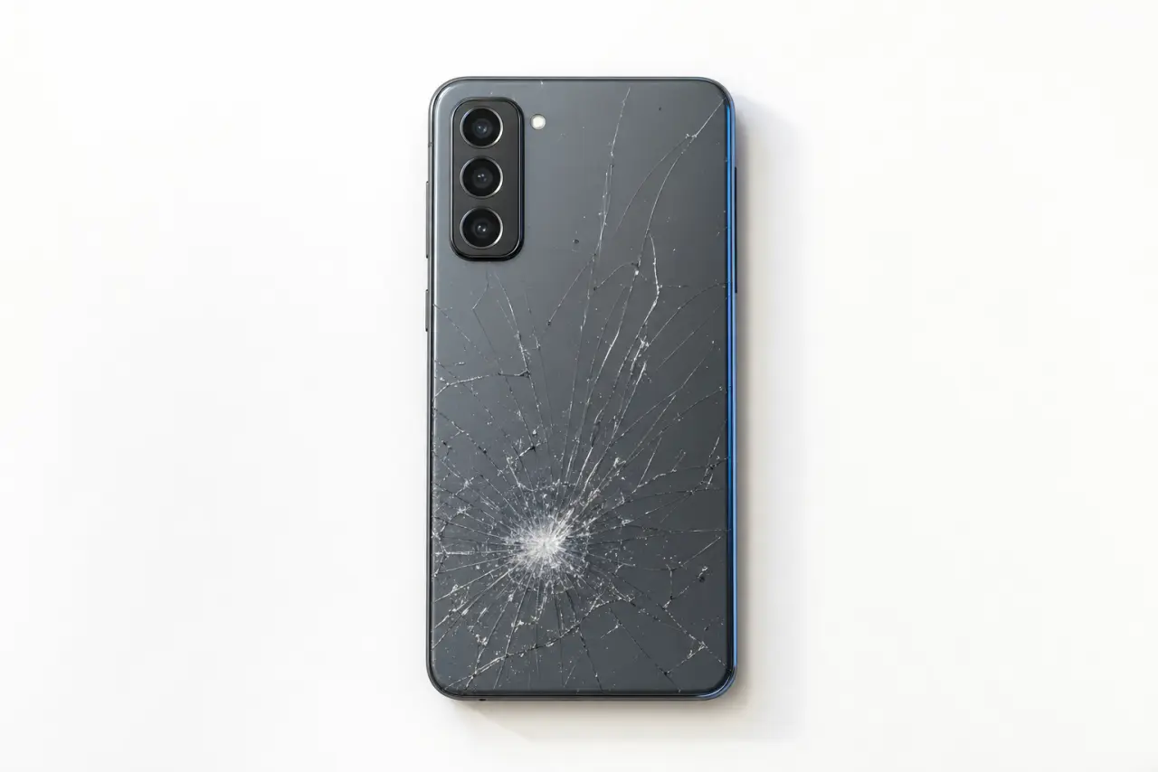 Samsung Galaxy mit gebrochener Glasrückseite